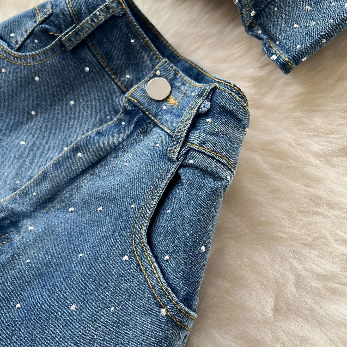 Denim Pant Set Women Two Piece Sets Sexy Matching Sets Sleeveless Short Tops Long Flare Pants High Waist Slim Hot Diamond