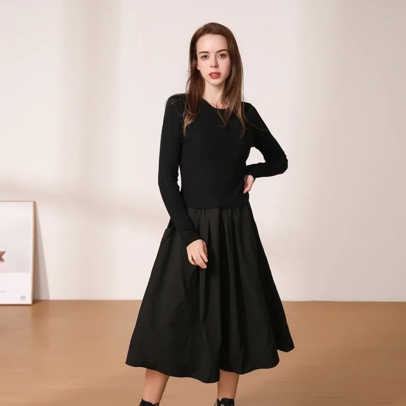 Women's Black One-Piece Sweater Dress Knitted Dresses Elegant and Pretty Young Ladies Knitwear Female Fashion 2023