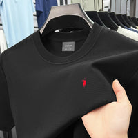 High end silky cotton breathable short sleeve T-shirt men summer designer Paul brand embroidered fashion casual round neck top