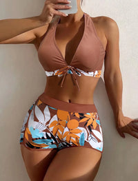 2026BHalter Bikini Set Short Swimsuit Women High Waist Swimwear Female Printed Bathers Swimming Bathing Swim Suit BeachwearNew
