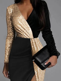 Sexy Very Elegant Black Luxury Prom Sequins Cocktail Party Evening Chic Dresses Women Long Sleeve V-neck Bodycon Dress Clothes