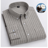 New in shirtplus size 7XL 100%cotton sanding long-sleeve shirts for men slim fit plain shirt striped plaid single pocket clothes