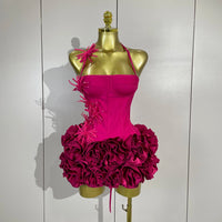 Sexy Halter Prom Gown Celebrity Club Two Piece Set Cocktail Elegant Women Fashion Luxury Birthday Party Red Black Bandage Outfit