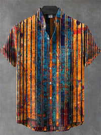 Men's Short Sleeve Shirt High Quality Vintage Ethnic Style Floral Geometric Striped Neckline Art Print Casual Linen Shirt