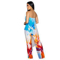 CM.YAYA Beach Holiday Print Women's Set Strapless High Low Blouse Top and Pants Suit 2025 Street Summer Two 2 Piece Sets Outfit