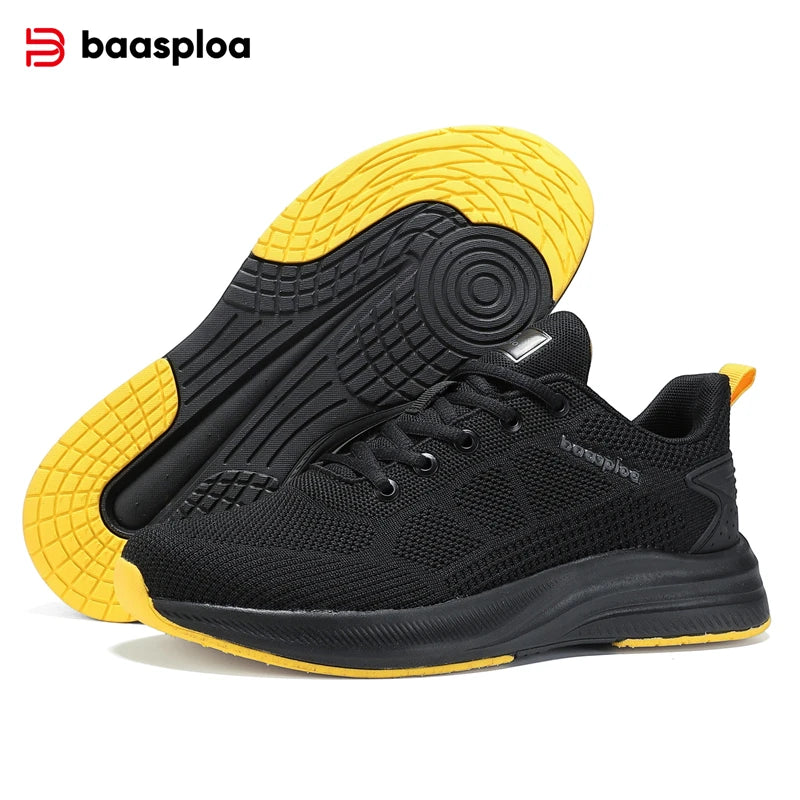 Baasploa Men Running Shoes Brand Mesh Breathable Casual Sneakers Male Lace-Up Comfort Lightweight Sport Shoes Non-Slip Outdoor