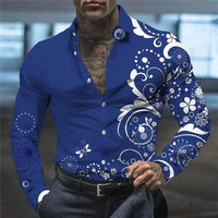 Men's suit lapel shirt creative pattern fashion casual soft comfortable breathable material 2023 spring and summer new hot sale