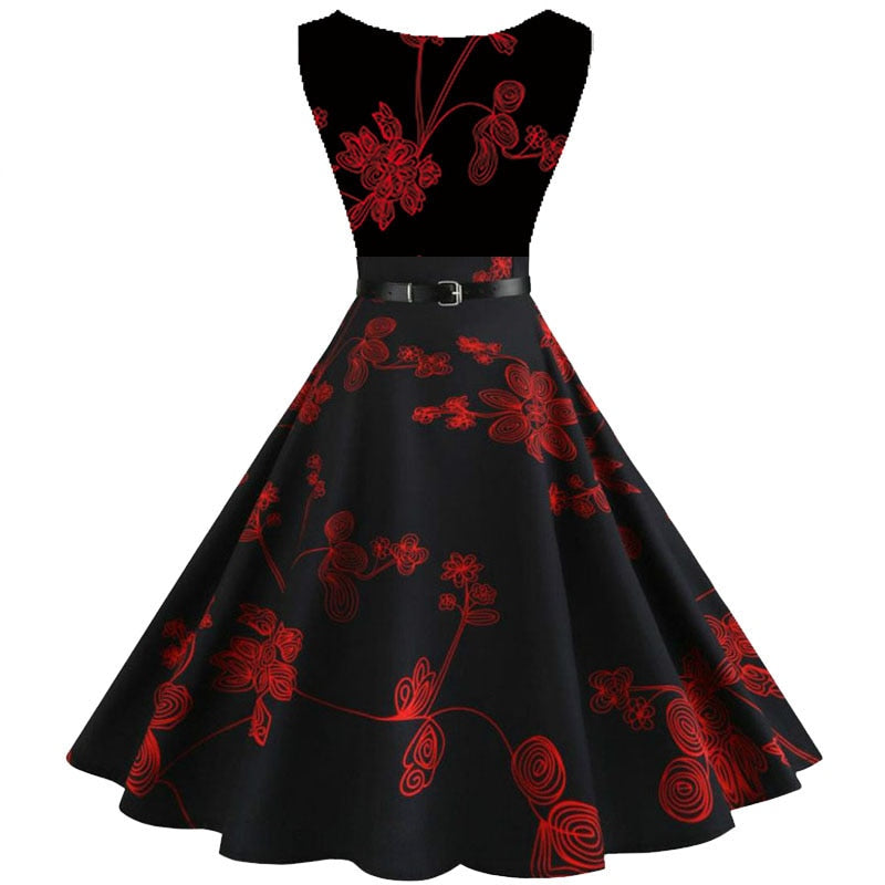 Plaid Print Vintage Dress Women Summer Floral Swing Party Dresses Hepburn 50s 60s Retro Elegant Robe feminino Vestidos