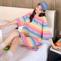 Sexy Women&#39;s Jacket Autumn Winter Rainbow Striped Long-sleeved Hoodless Shirt