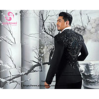 Luxury Shiny Beaded Applique Tuxedo Suits For Men Wedding 3 Piece Pants Set Customized Formal Groom Shawl Lapel Blazer Masculino