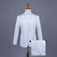2025 New Black and White Hot Diamond Suits for Men 2-piece,Male Group Chorus/Singer Host/Anchor Dress Performance MC Blazer+Pant
