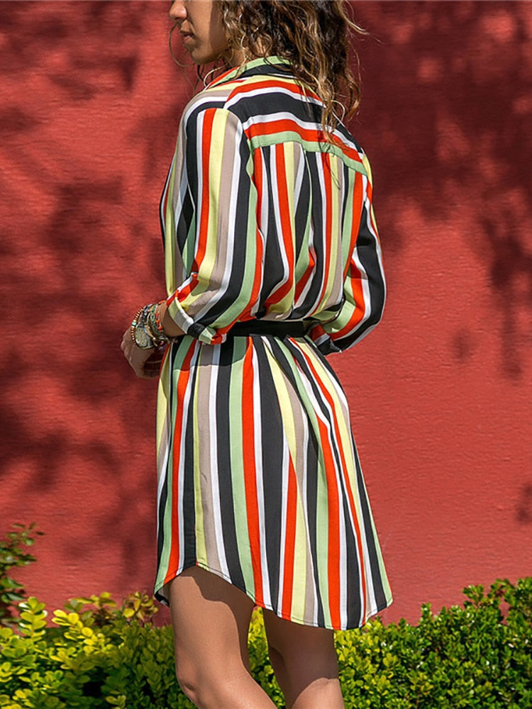 Aachoae Sexy Long Sleeve Shirt Dress 2021 Summer Boho Beach Dresses