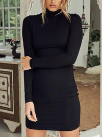 Sexy Wrap Chest High Neck Long Sleeves Slim Bodycon Dress Women Skinny Girdling Waist Mini Dress Elegant  Club Party Vestidos