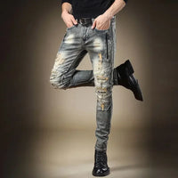 Broken Man Cowboy Pants with Holes Ripped Pockets Torn Tapered Jeans for Men Trousers Classic High Quality 2025 Trend Stacked Xs