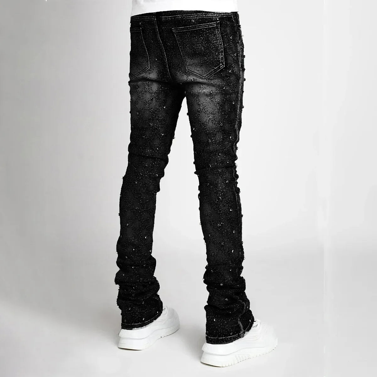 Men Denim Fashion Individualistic Straight-leg Men Trousers European and American Fashion Elastic Pearl Denim Layered Long Pants