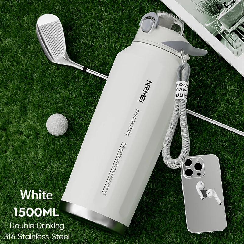 One Button Open Water Bottle with Lifting Rope, Large Capacity Stainless Steel Thermos Bottle,Outdoor Sport Vacuum Flasks