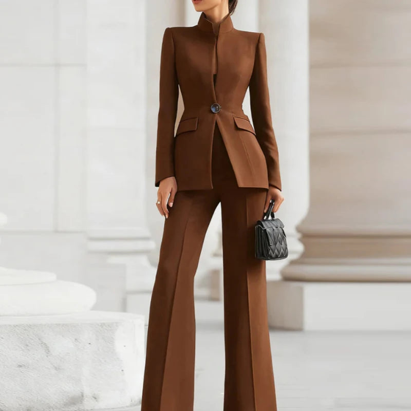 Elegant Long Sleeved Blazer+Pants Suit Autumn Simple Solid Color Commuting Outfit Women's Temperament Slim Fit Professional Set