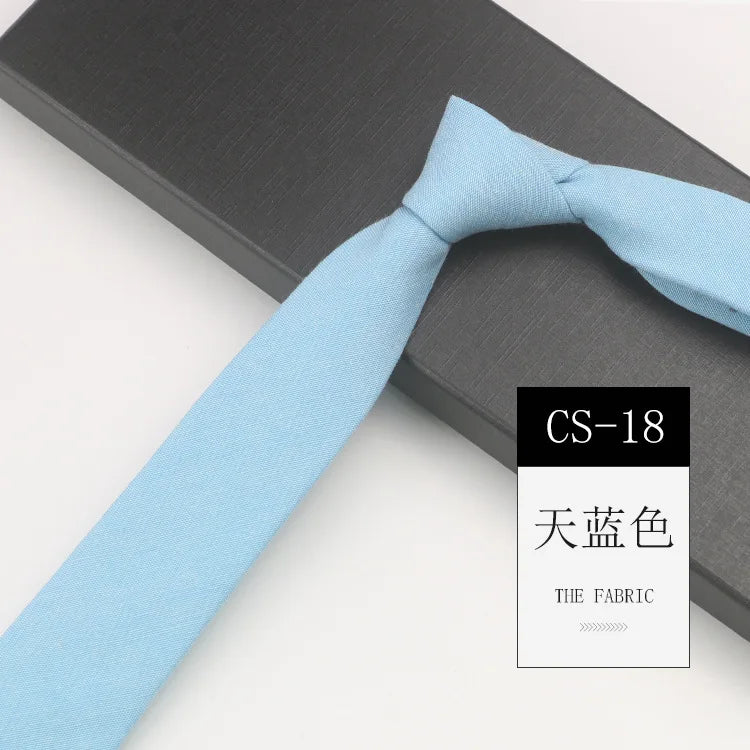 Classic 6cm Solid Navy Brown Neckties For Men Narrow Soft Cotton Neck Ties Casual White Tie Club Party Shirt Accessories Cravat