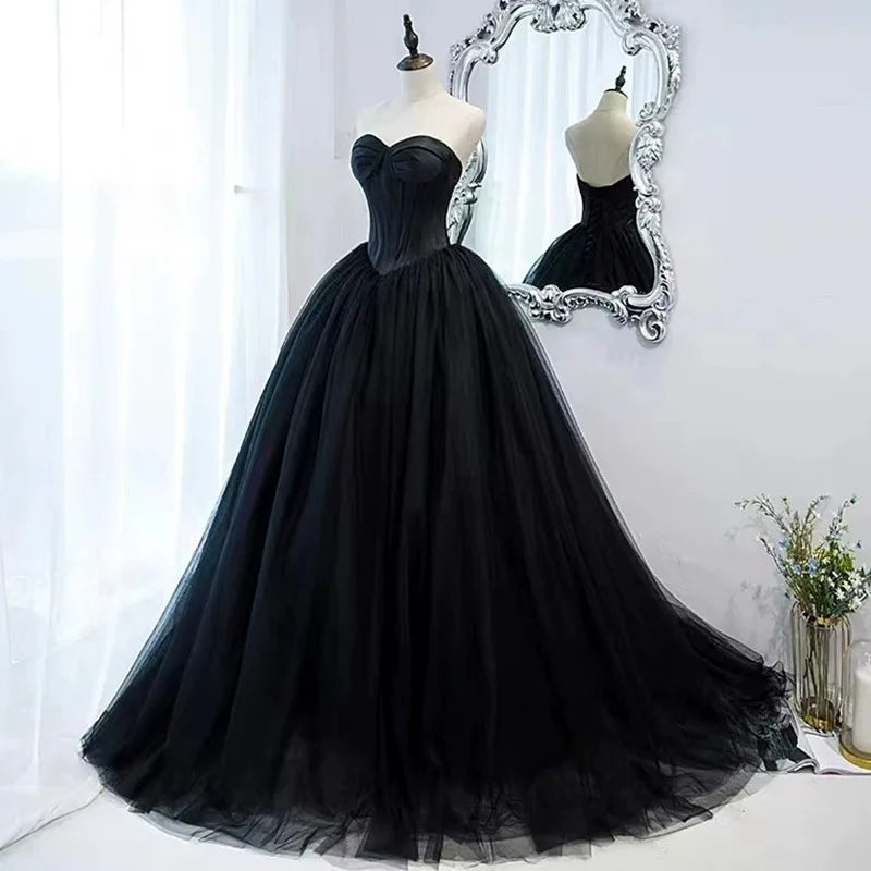 Black Evening Dress, Suitable for Everyday Wear, Birthday Party, Adult Ceremony, Hostess, Strapless Dress, Banquet, Long Dress