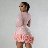 Sexy Short Black Girl V-neck Pink Ball Dress Lace Jane African Cocktail Party Birthday Party Back to School Dress Customized