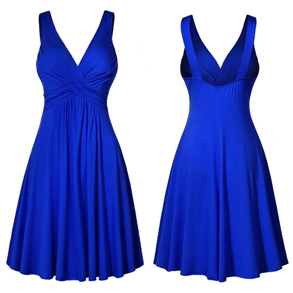 Dresses oversized V-neck Retro Vestidos Pleated Slim Flare Skirt Dresse A-line Solid Color Sling Vintage Cocktail Party Dress