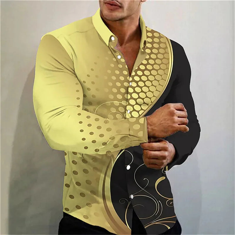 Men's suit lapel shirt creative pattern fashion casual soft comfortable breathable material 2023 spring and summer new hot sale