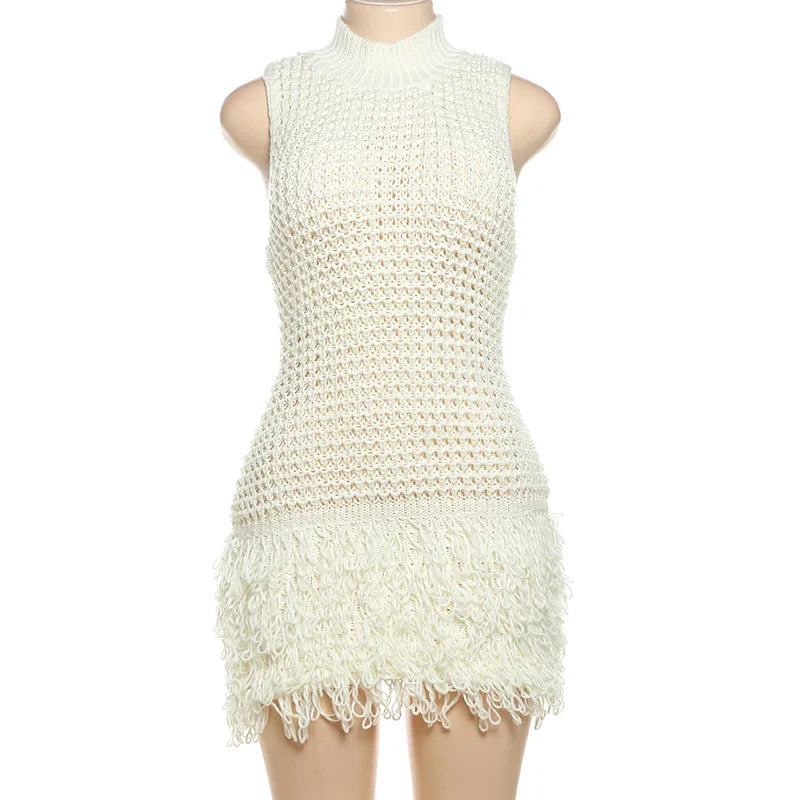 Ruffles Knitted Strapless Mini Dress Women Sexy Lace Up Bandage Backless Stretch Crochet Bodycon Club Party Dresses Vesitdos