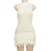 Ruffles Knitted Strapless Mini Dress Women Sexy Lace Up Bandage Backless Stretch Crochet Bodycon Club Party Dresses Vesitdos