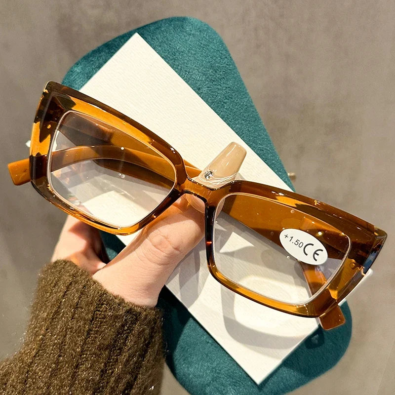 Men Women Small Square Frame Reading Glasses Fashionable Trendy Ultralight Presbyopia Retro HD Far Sight Eyeglasses Plus Diopter