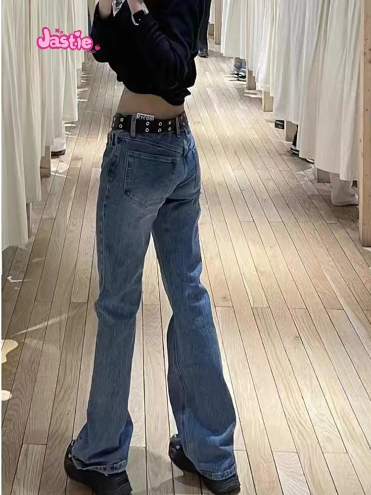 Versatile Women's Jeans Bootcut Pants 90'S Jeans Women Streetwear Hot Girl Slim Trousers Low Waist Zipper Pocket Long Pants