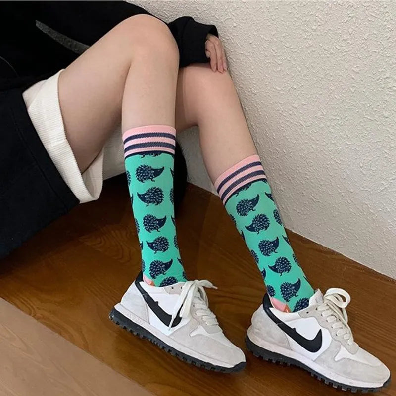 Fashion Colorful Autumn Winter Stocking  Women's Socks  Plant Hedgehog Slothsi Cotton Socks Personality Straight Trendy Socks