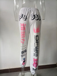 Summer New Printed Fashion Elastic Waist Sports Casual Harlan Pants for Women