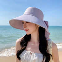 UPF 50+ UV Protection Bow Bucket Hat Portable Sunscreen Outdoor Sun Hat Adjustable Wide Brim Fisherman Cap Summer