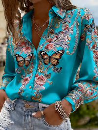 New 11 color men's long sleeved shirt with 3D flower print and tree branch pattern on the lapel, comfortable men's top