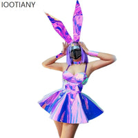 Halloween New Purple Laser Dress Animal Headdress Women's Ball Dress Bar Nightclub Costume Stage Pole Dance Festival Costume