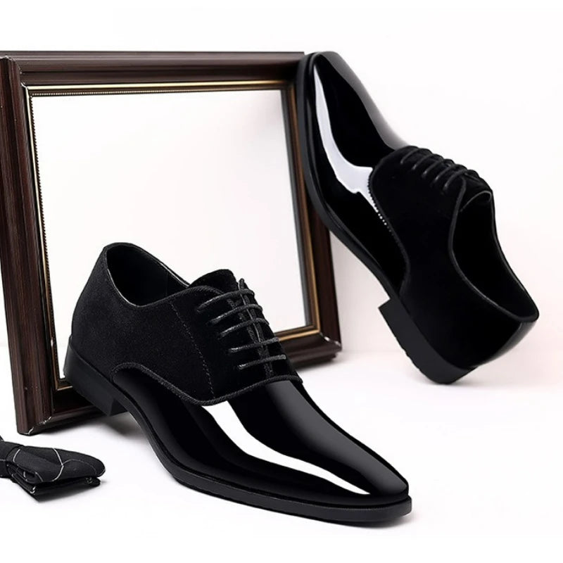 Classic Men's Leather Shoes Patent Leather Dress Shoes Lace Up Office Work Shoes Pointed Toe Wedding Oxfords Plus Size Shoe New