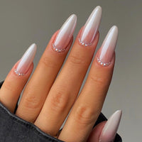 24Pcs Detachable Almond False Nails with Pearl Decoration Elegant Designs French Fake Nails Full Nail Art Tips Press On Nails