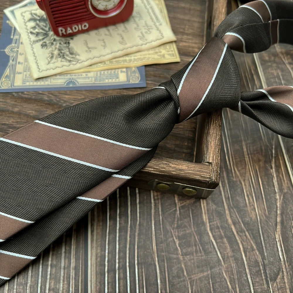 New Trendy Navy Brown Neckties For Men 7cm Formal Business Silk Neck Tie Shirt Suit Cravat Tuxedo Wedding Party Daily Wear Gifts
