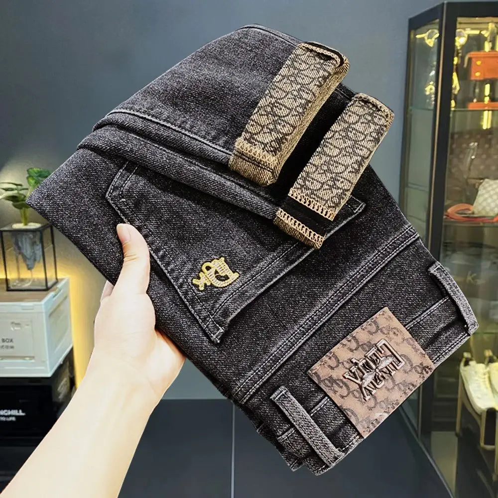 Jeans Men's Autumn/Winter High-End Trendy Brand Embroidery Micro Loose-Fit Casual Stretch Versatile Pants Men's Jeans Pants