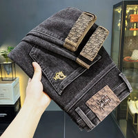 Jeans Men's Autumn/Winter High-End Trendy Brand Embroidery Micro Loose-Fit Casual Stretch Versatile Pants Men's Jeans Pants