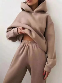 2022 Winter Women Two Piece Sets Tracksuit Autumn Casual Solid Long Sleeve Hoodie Sweatshirts Female Oversized Trouser Pant Suit