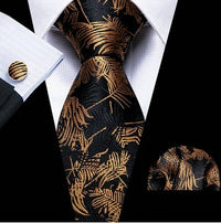 Retro Orange Floral Men Tie Set Silk Jacquard Necktie Wedding Business Handkerchief Cufflinks Tie Barry.Wang Designer FA-5346