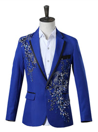 Men White Appliqued Blazer Masculino Chinese Red Costume Homme Pour Mariage Stage Wear