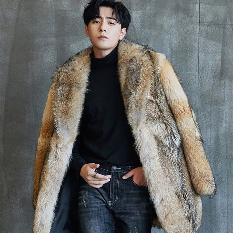 2021 High-end Direct Sales Men's Medium and Long Wolf Fur Coat Fur Coat Mink Fur Coat Men