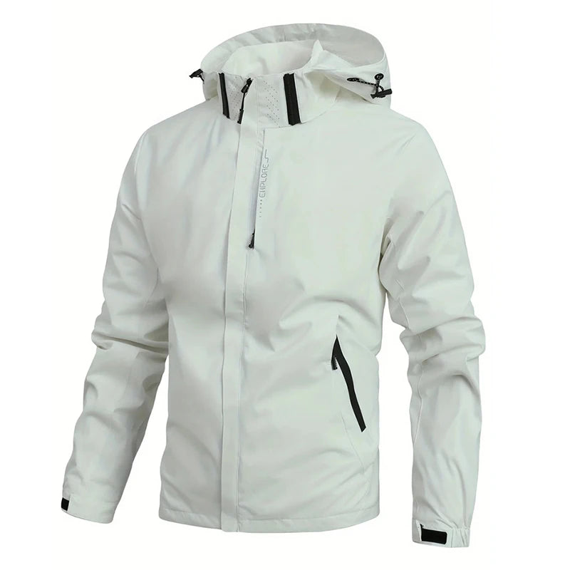 Waterproof Jacket Men Outdoor Windbreaker Jacket Removable Hooded Full Zip Coats Men Lightweight Softshell Outerwear Spring Fall