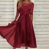 Evening Dress Vestidos Dresses 2025 Woman Elegant Temperament Gentle SlimI Irregular Solid Color Fashion Banquet Chiffon French