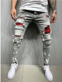 2023 Fashion Street Style Ripped Skinny Jeans Men Vintage wash Solid Denim Trouser Mens Casual Slim fit Black Blue denim Pants