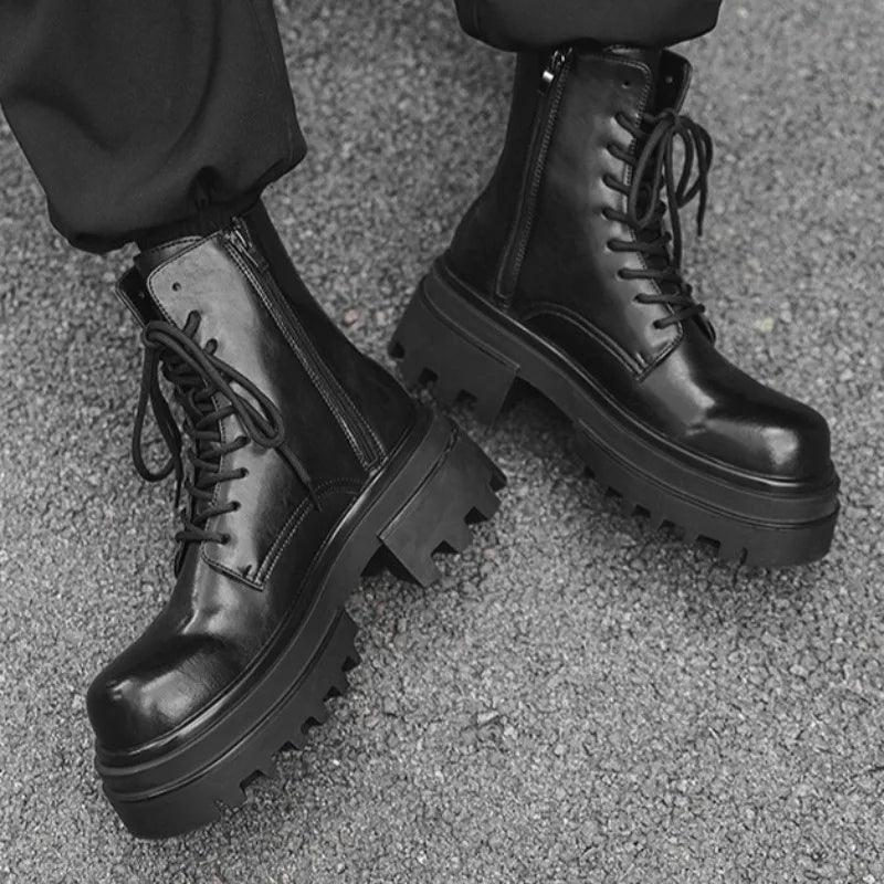Boots for Men Fad Thick Sole Tooling Boots Men's High Quality Ankle Boots Outdoor Comfort Versatile Locomotive Boot Botas Hombre
