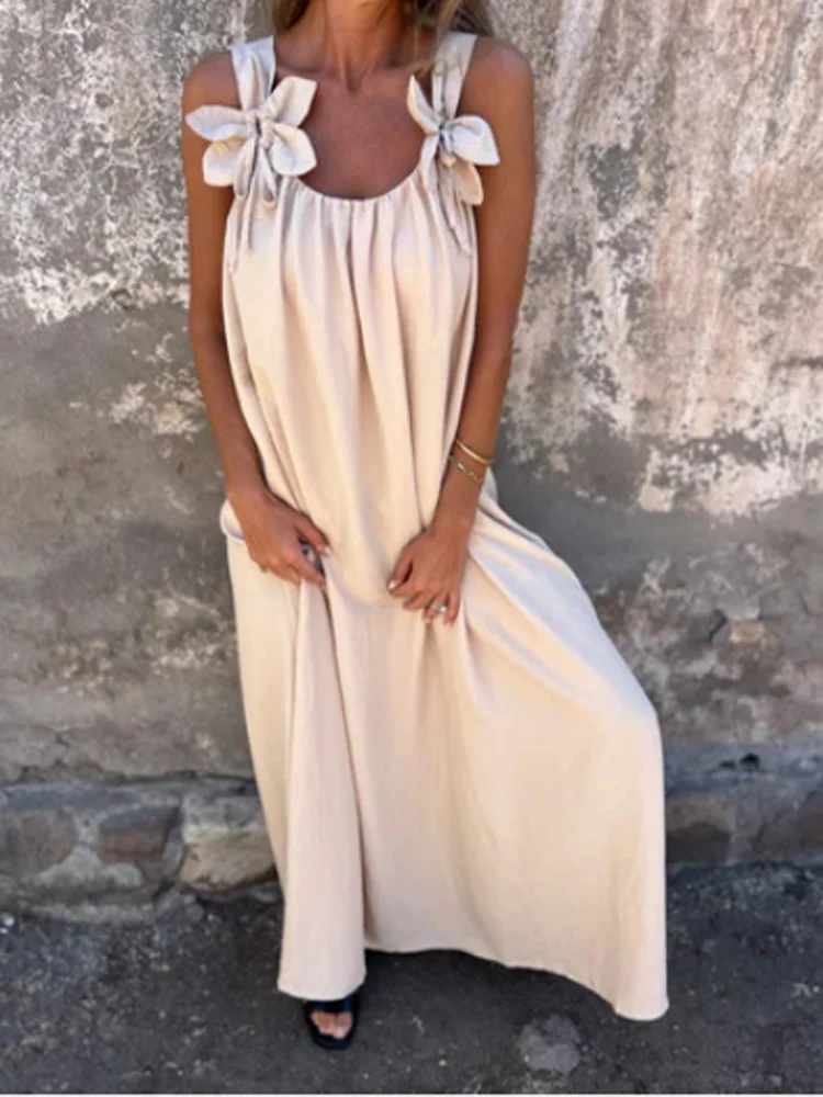 V-neck Solid Color Short Sleeved Lace Up Women's Dress High Street Fashion Elegant Commuting Style Summer Dresses