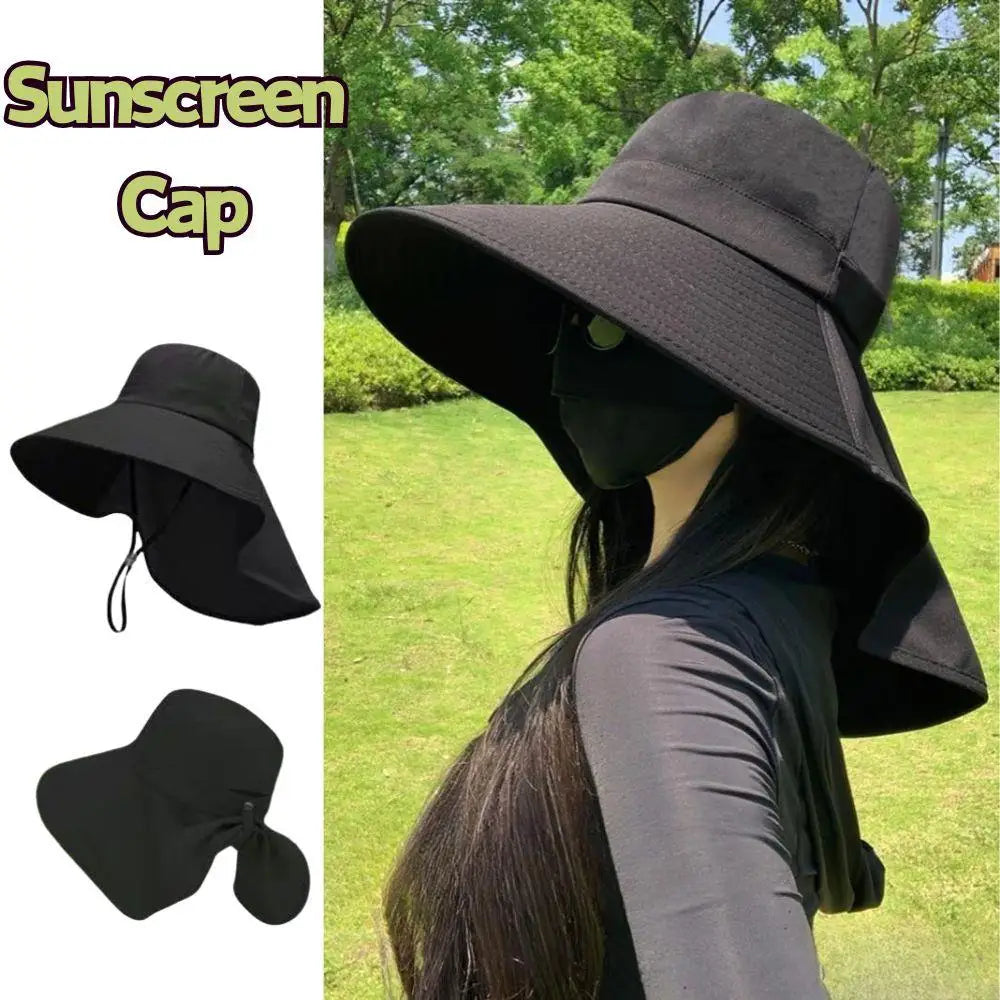 Sun Hat For Women With Neck Flap UPF 50+ UV Protective Hiking Beach Shawl Sunscreen Cap Wide Brim Ponytail Travel Fisherman Hat
